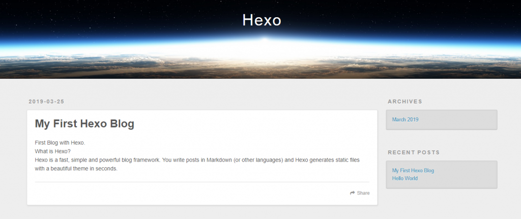 Screen capture of simple Hexo blog post.